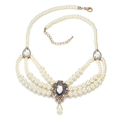 white Multi Strand Pearl Necklace | Vintage Pearl Necklace | Adjustable Pearl Choker Necklace