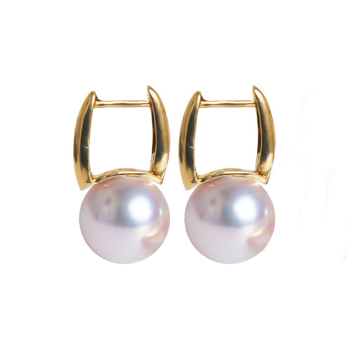 12mm Big Pearl Drop Earrings | Gold Pearl Huggie Earrings in 18K Gold Plated
