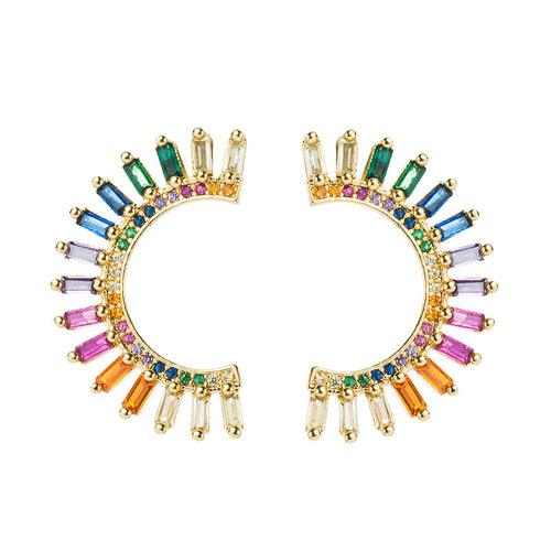 Rainbow Crystal Earring Studs Gold Colorful Zircon Earrings S925 Silver Pin