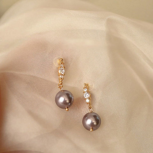 Elegance Pearl and Diamond Drop Earrings for Women in 14K Gold Over Sterling Silver（8mm）