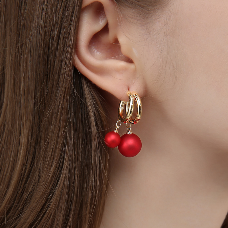 Fashion Red Pearl Dangle Drop Earrings for Women in 14K Gold Over