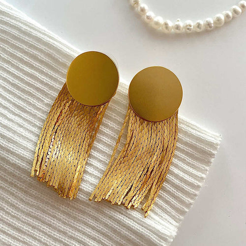 Metal Tassel Earrings | Gold Tassel Earrings | Gold Dangle Earrings with Sterling Silver Pins