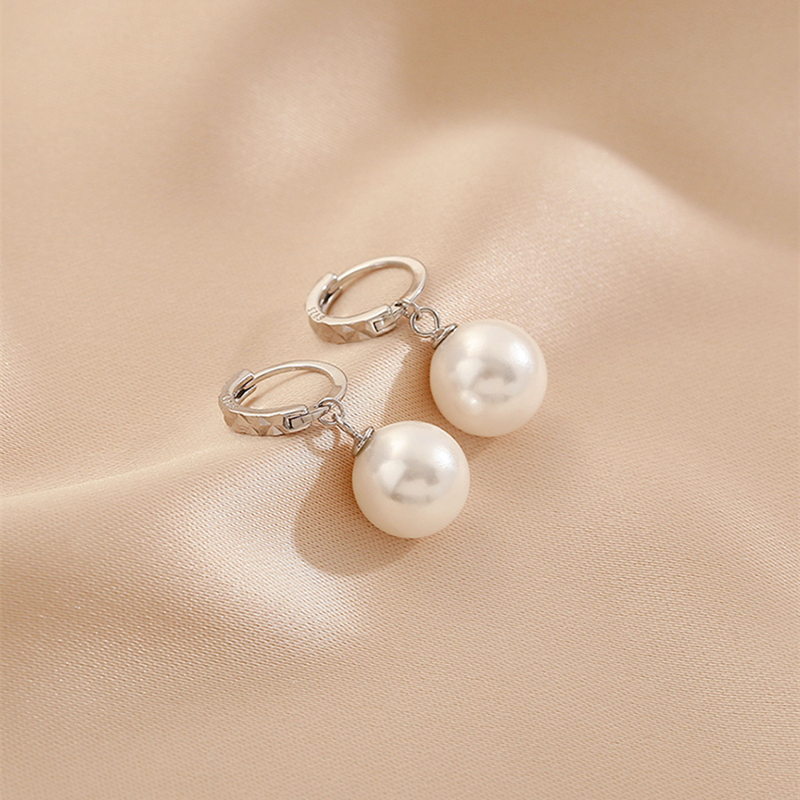 White Pearl Earrings with Silver Hoop Pearl Drop Earrings with