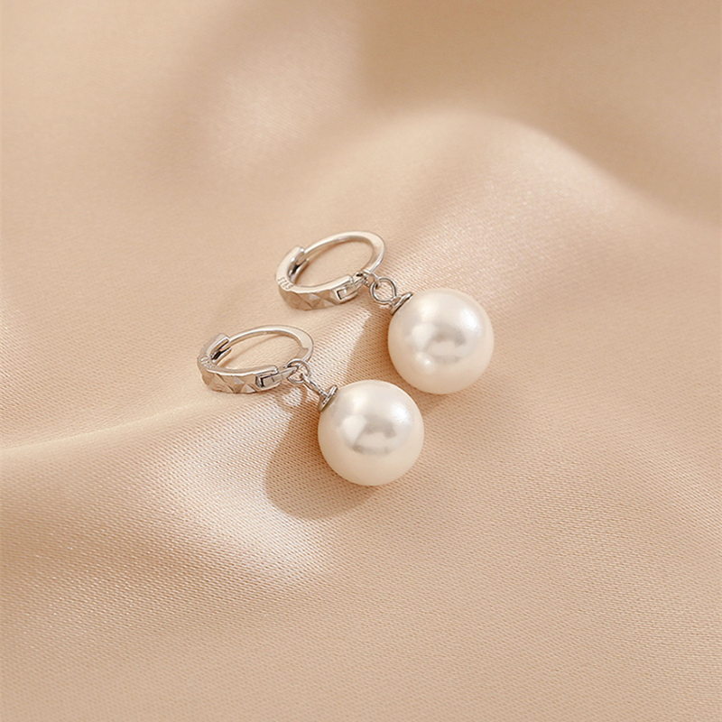 Pearl Huggie Earrings | Pearl Drop Earrings with Sterling Silver Clasp –  Huge Tomato