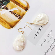 Natural Mother of Pearl Earrings | Handmade Oval Pearl Drop Earrings with S925 Silver Pin