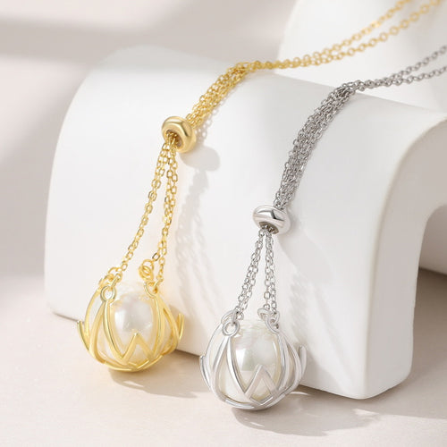 Pearl Cage Pendant | Pearl Pendant Necklace | Sterling Silver Pearl Pendant (12mm)