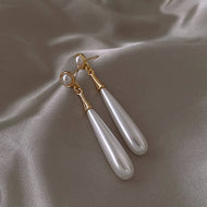 Long Teardrop Pearl Earrings | Pearl Drop Earrings | Pearl Dangle Earrings with Sterling Silver Pins