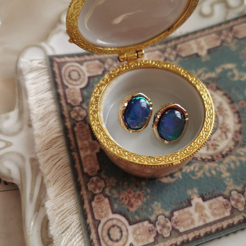 Medieval Style Earrings | Oval Vintage Earrings | Vintage Stud Earrings with Sterling Silver Pins
