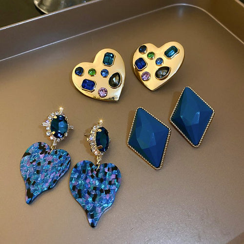 Blue Crystal Earrings | Stud Earrings | Long Dangling Earrings | Crystal Earrings | Gold Earrings