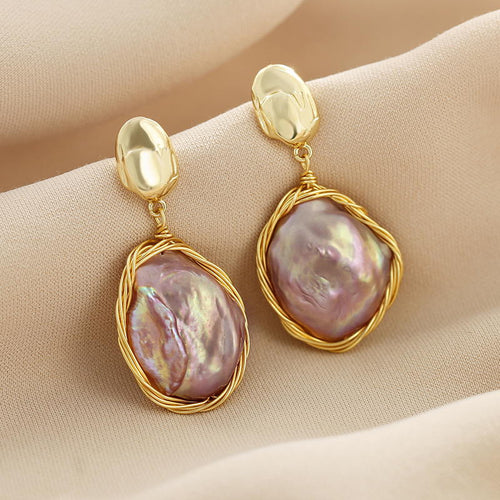 AAA Purple Baroque Pearl Drop Earrings | Large Baroque Pearl Earrings | Baroque Pearl Earrings with Sterling Silver Pins (15-18 mm)