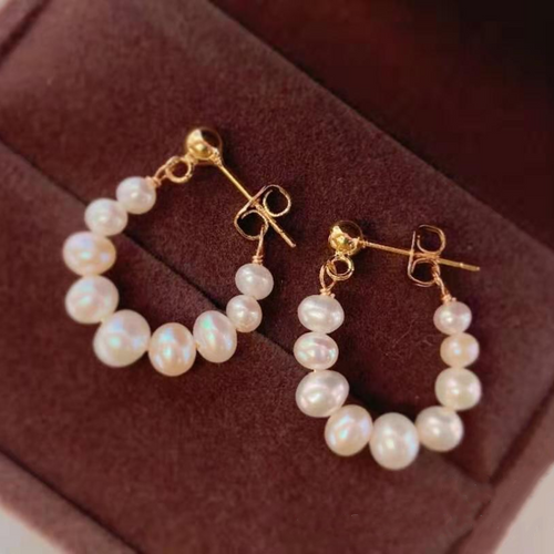 AAA Freshwater Cultured Pearl Pearl Hoop Earrings in 14K Gold Over Sterling Silver（4-5mm）