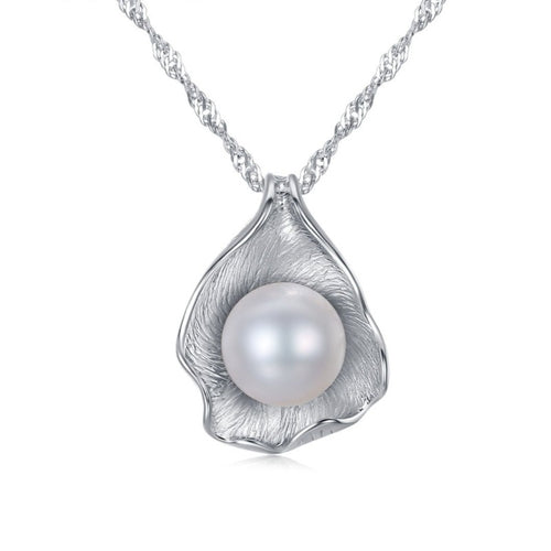 White Gold Unique Freshwater Pearl Pendant Necklace (AAA Pearl 8-8.5mm)