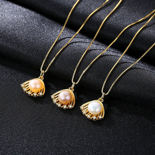 Freshwater Pearl and Diamond Pendant Necklace in 14K Gold Over Sterling Silver (8-8.5mm)