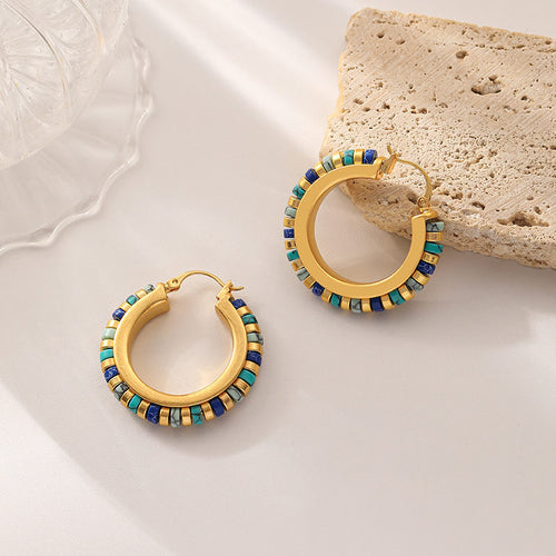 Bobo Hoop Earrings | Gold Hoop Earrings | Turquoise Hoop Earrings