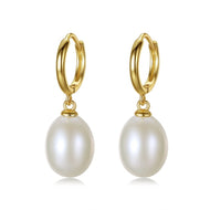 Pearl Earrings 18K Gold | White Freshwater Real Pearl Drop Earrings | Vintage Jewelry-Huge Tomato
