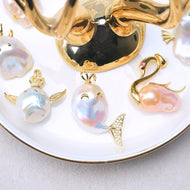 Animal Style Big Baroque Pearl Pendant Necklace in 14K Gold Over Sterling Silver (16-18mm)