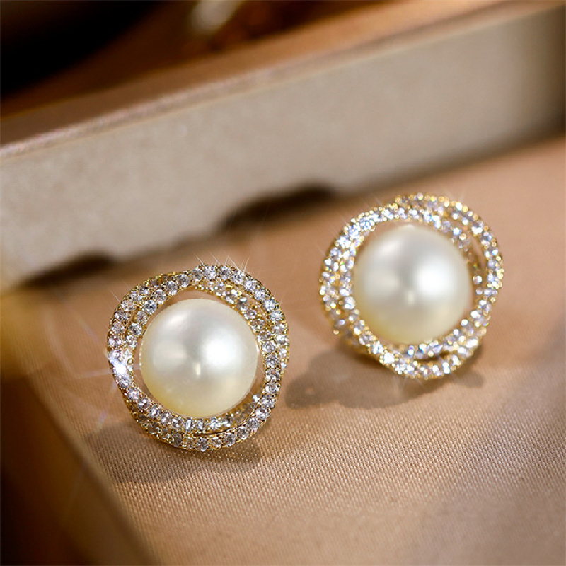 A clear moonlit night – 12mm extraordinarily beautiful white pearl stud  earrings – Freshwater Creations