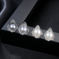 8-9mm AAAA Freshwater Cultured Shell Shape Pearl Stud Earrings in Sterling Silver