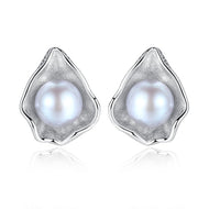 Shell Shape Pearl Earrings Silver | Grey Freshwater Real Pearl Stud Earrings | Wedding Jewelry-Huge Tomato