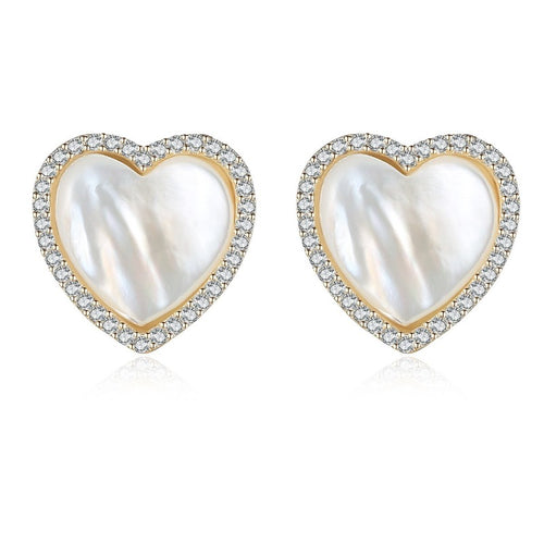 Mother of Pearl Stud Earrings in 14K Gold and Crystal