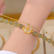 8MM Green Jade Bracelet | Double Strand Bracelets | 6.88” Camellia Clasp Bracelets