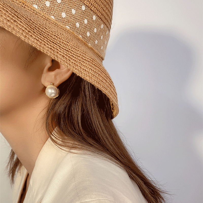 Large Pearl Stud Earrings Vintage Mother of Pearl Earrings for Women