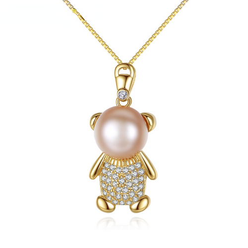 Little Bear Freshwater Pearl Pendant Necklace 14K Gold Over Sterling Silver