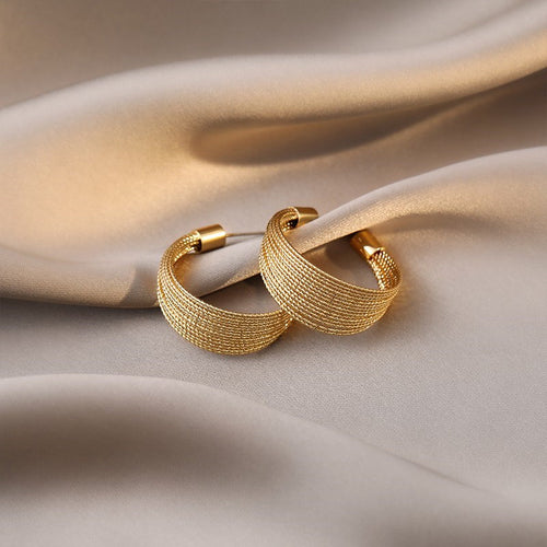Wire Gold Hoop Earrings | Chunky Gold Hoop Earrings with Sterling Silver Pins