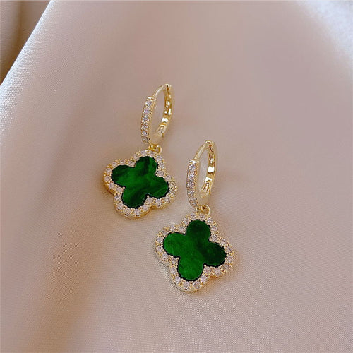 Four Leaf Clover Earrings | Gold Drop Earrings | Lucky Clover Earrings with Sterling Silver Pins