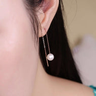 AAA Freshwater Pearl Drop Dangle Earrings | 18K Gold Linear Pearl Earrings with Long Tassel 925 Silver for Women (5-6mm)