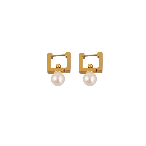 Freshwater Pearl Earrings | Square Hoop Pearl Drop Earrings | Detachable Real Pearl Earrings in 14K Gold Plated (8mm)