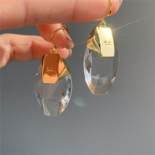 Crystal Drop Earrings | Large Clear Crystal Earrings | Gold and Crystal Earrings in 18K Gold Plated