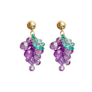 Grape Drop Earrings Purple Crystal Earrings with Silver Pin for Girls