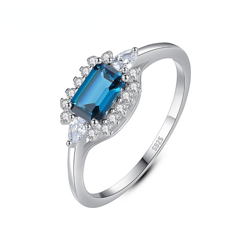 Emerald Cut Halo Blue Lab Grown Diamond Engagement Ring 1.0 CTW Sapphire with S925 Silver Base GH/VVS