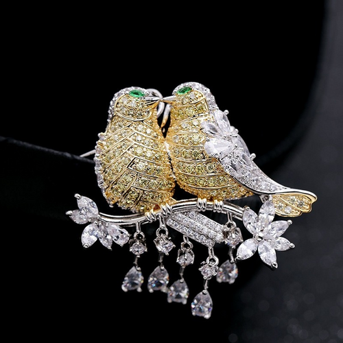 Love Bird Zirconia Diamond Colors Brooch Handmade Jewelry Gift