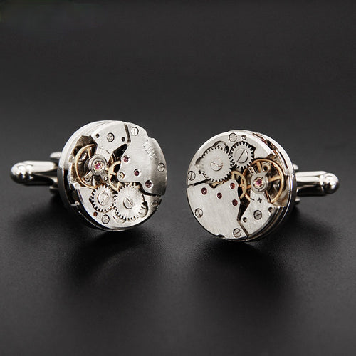Watch Movement Cufflinks Silver Vintage Steampunk for Men's Father's Day Deluxe Gift