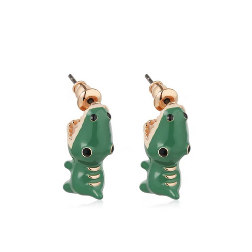 Handmade Cartoon Little Green Dinosaur Stud Earrings