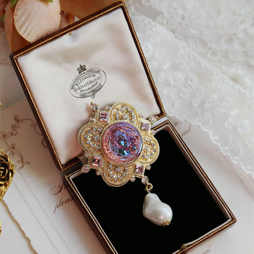 Unique Angel Brooch Pin with Baroque Pendant
