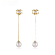 White Round Shell Pearl Dangle Drop Earrings for Women in 14K Gold Over Sterling Silver（12mm）