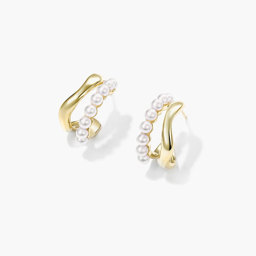 Pearl Hoop Earrings | Gold Hoop Earrings | Irregular Hoop Earrings for Women