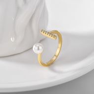 Pearl Ring | Gold Pearl and Diamond Ring | Adjustable Rings for Women