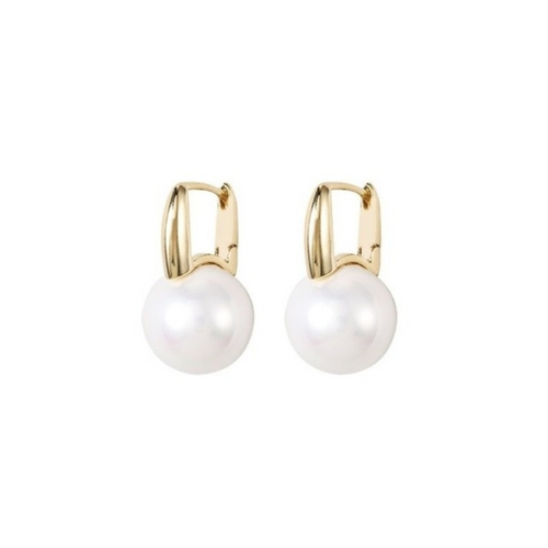 Elegant White Round Pearl Dangle Earrings for Women in 14K Gold Over Sterling Silver（11mm）