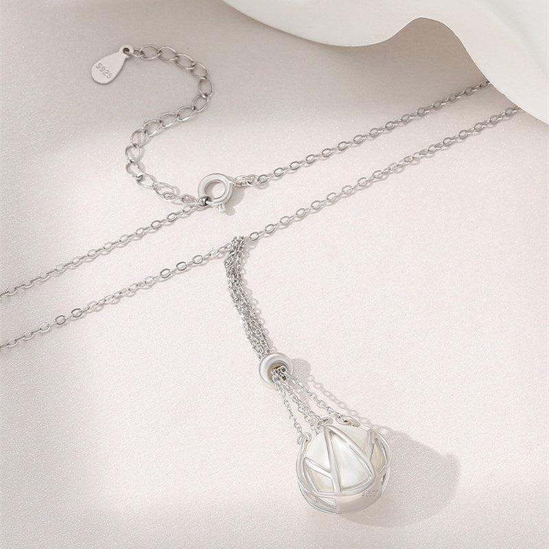 Pearl Cage Pendant, Pearl Pendant Necklace, Sterling Silver Pearl Pendant  (12mm)