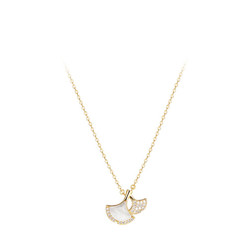 Ginkgo Leaf Pendant Necklace | Mother of Pearl Pendant | Gold Pendant Necklace in S925 Silver