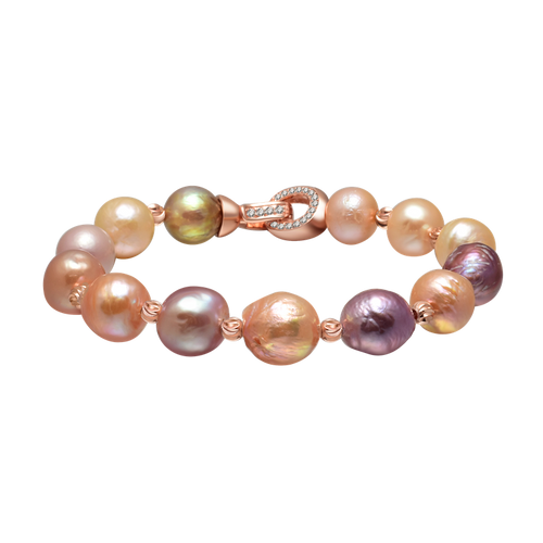 Baroque Freshwater Pearl Bracelet | 12-13mm Multicolor AAAA Real Pearl | Rose Gold Plated Clasp