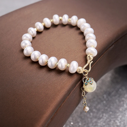 8-9mm White Freshwater Cultured Pearl Bracelet in 14K Gold Over Sterling Silver Clasp