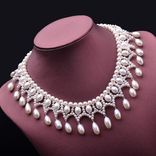 AAAA Freshwater Pearl Necklace with Pearl Drops | Real Pearl Necklace | Pearl Wedding Necklace (17.3 Inches)