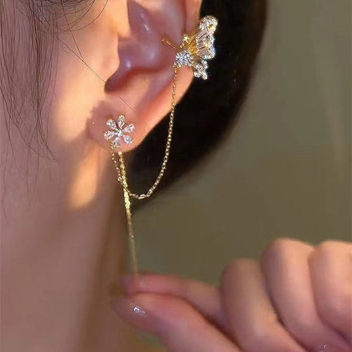 Crystal Butterfly Flower Dangle Earrings | Gold Dangle Earrings | Butterfly Dangle Earrings