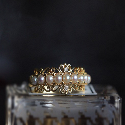 14K Gold Peal Crown Rings Handmade