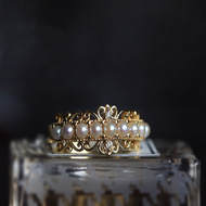 14K Gold Plated Freshwater Pearl Crown Rings Royal Vintage Style Rings